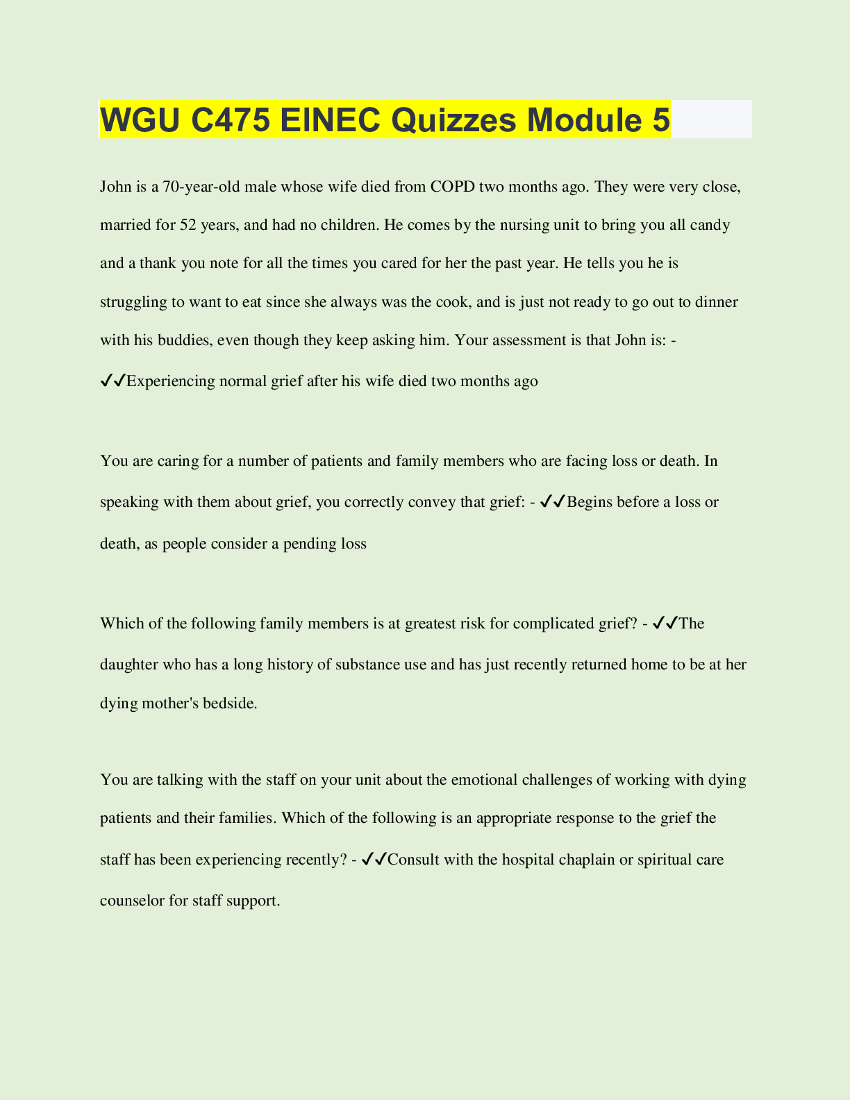 Preview image for WGU C475 ElNEC Quizzes Module 5 | Questions with 100% Correct Answers | Verified | Latest Update